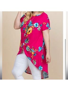 #116 Plus size Pink Floral High Low Top 1X 2x 3x